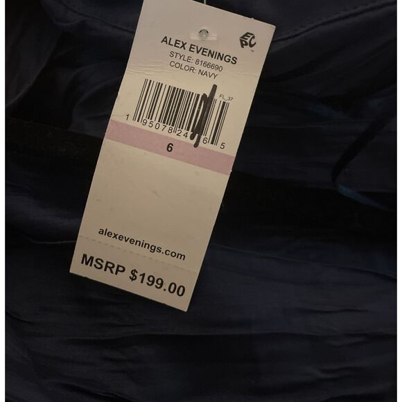 NWT's Alex Evenings Navy Blue Bow Detail One-Shoulder Ruched Satin Gown Size 6 $ - Picture 5 of 5